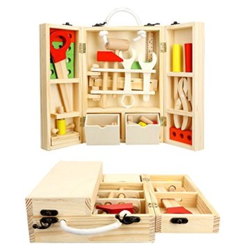 Lewo Holz Werkzeugkasten und Zubehör Set Pretend Play Kit Pädagogische BAU Spielzeug für Kinder - 2