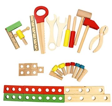 Lewo Holz Werkzeugkasten und Zubehör Set Pretend Play Kit Pädagogische BAU Spielzeug für Kinder - 4
