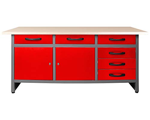 Ondis24 Werkbank rot Werktisch Packtisch 6 60 85 x cm Arbeitshöhe Schubladen 160 Werkstatteinrichtung cm