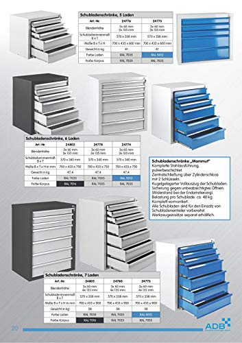 ADB Metall Schubladenschrank MAMMUT, mit 8 Schubladen, Stahlausführung, RAL 7035, Komplett vormontiert, 71x55x90 cm, Metallschrank, Büroschrank, Zentralschließung, Hergestellt in der EU - 7