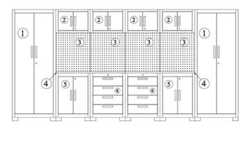 VITO Männerküche - Werkstatteinrichtung Set mit Schubladen 16-TLG ca. 395 x 50 x 200 cm, Garage Werkstatteinrichtung, Werkbank, Werkzeugschrank, Werkbank mit Holzarbeitsplatte - (VIAGCSET) - 2