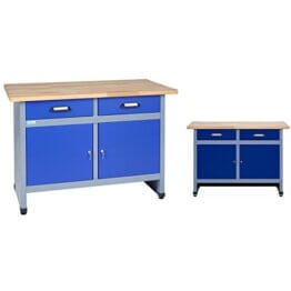 Küpper Werkbank 12057 ultramarinblau, 120x84x60cm, 2 Schubladen, 2 Türen, 300 kg Traglast, 30 mm massive Buchenarbeitsplatte - 1