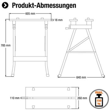 Meister Werk-und Spanntisch-150 kg Tragkraft-Große Arbeitsfläche-Aufgedruckte Skala & Winkelangaben-Klappbar-Vielseitig verstellbar/Werkbank mit Spannbacken/Arbeitstisch/9079100, Gemalt - 2