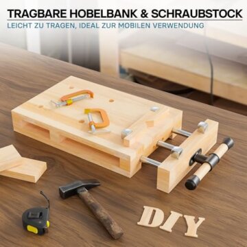 Wiltec Tragbare Hobelbank 45,5x28x7 cm & Schraubstock Mini-Werkbank aus Buchenholz Mobil Tragbar für Klemmen Hobeln - 2