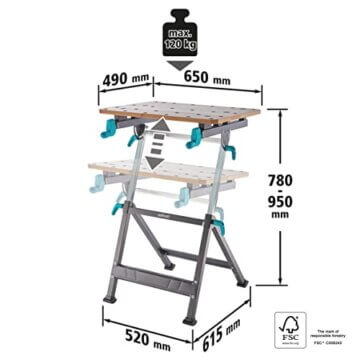 wolfcraft I Spann- und Arbeitstisch MASTER 650 ERGO I 6870000 I stufenlos höhenverstellbar I zusätzliches Einlegebrett um Arbeitsfläche zu erweitern I mobil einsetzbar - 7