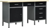 KOIECETA Arbeitstisch mit 6 Schubladen 1 Schrank Höhenverstellbare Füße Werkstatt Werkbank Werktisch Packtisch Schwarz 160x60x85cm Stahl - 1