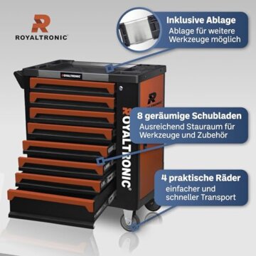 Royaltronic Werkstattwagen RT8X8 Werkzeugwagen 8 Schubladen mit Werkzeug befüllt - 3