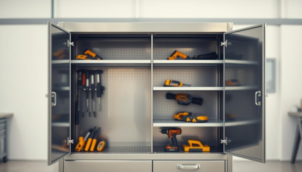 Sicherer Werkzeugschrank mit abschließbaren Türen Sicherer Werkzeugschrank mit abschließbaren Türen